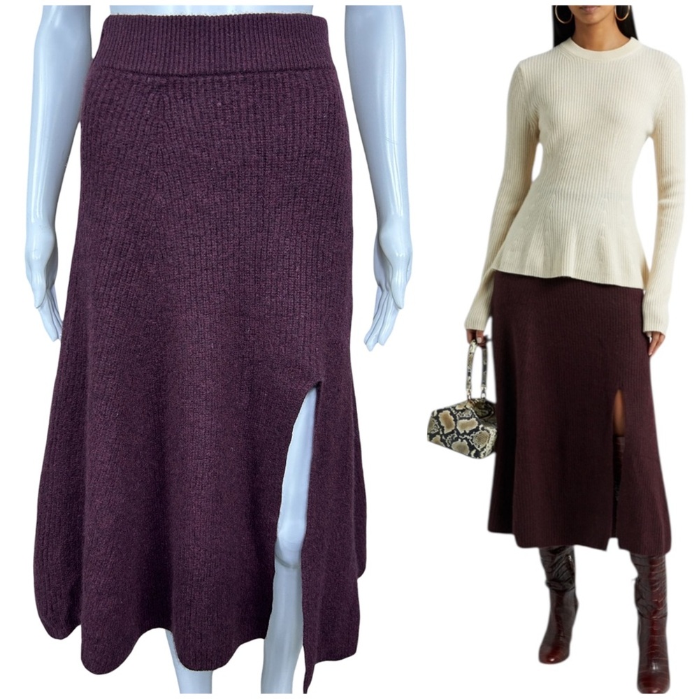 Altuzarra Split Front Cashmere Midi Skirt Size S Burgundy Quiet Luxury Preppy